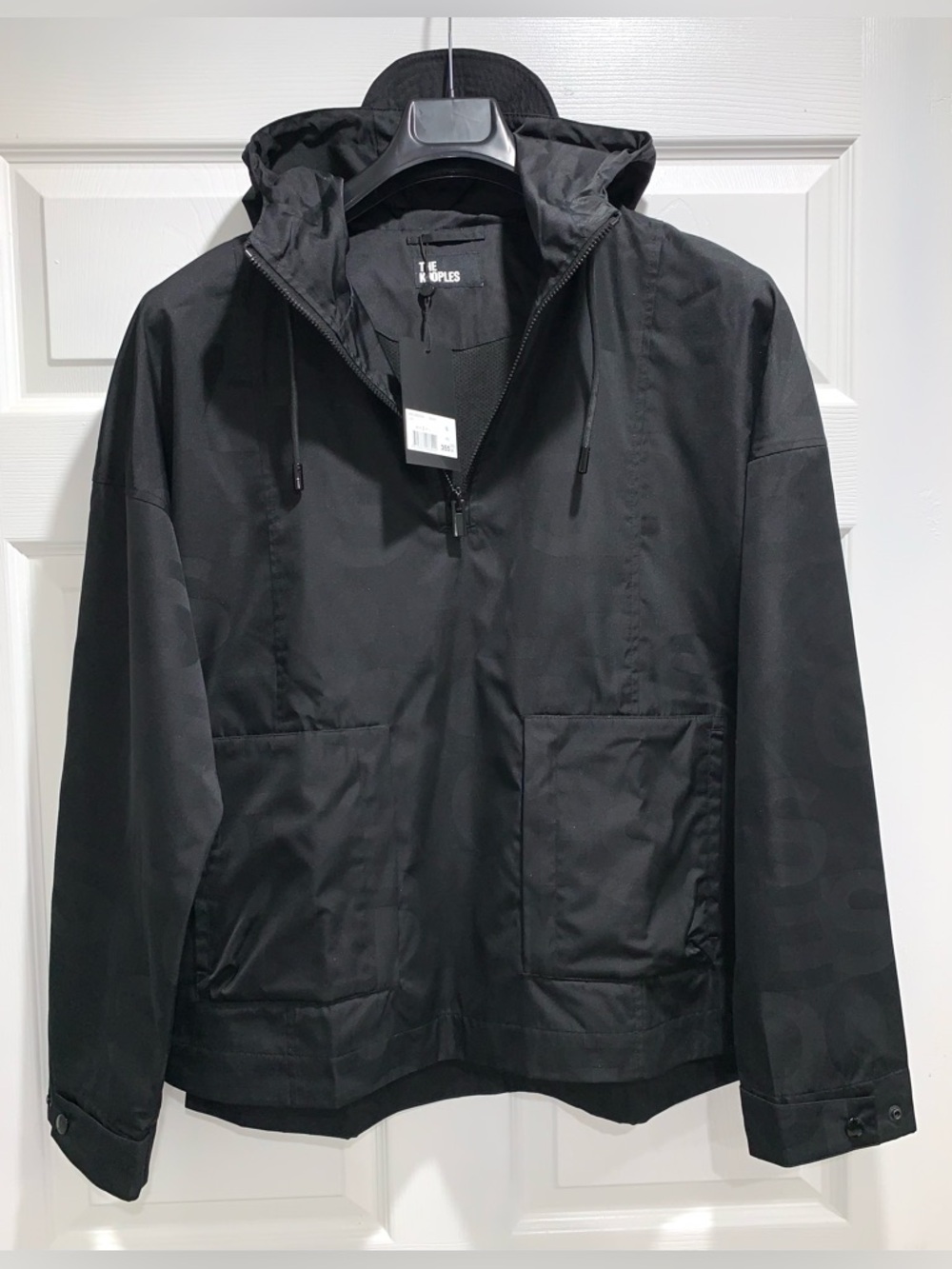 The KOOPLES $355 NWT Black Hooded Logo Anorak Jacket, Size S